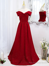 Burgundy Off the Shoulder Sleeveless Prom Dress